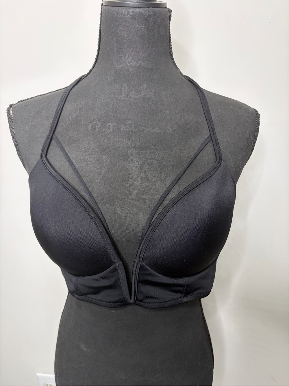 Black Plunge Push-Up strap, halter neck swimsuit top
